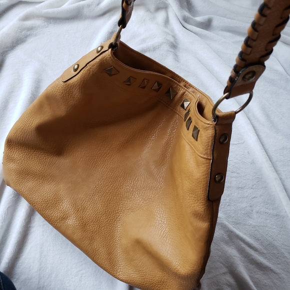 Shoulder bag hobo large tan and gray faux leather - Picture 3 of 15